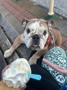 Jane waiting for her pup cup